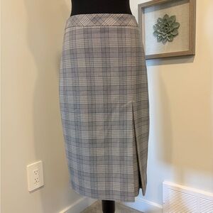 Never Worn! RW&CO. Black White & Brown Plaid Pencil Skirt With Kick Pleat
